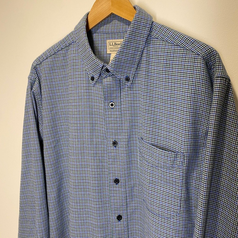 L.L. Bean Button Down Shirt Mens XL-Tall Blue Houndstooth Excellent Long Sleeve - Picture 4 of 10